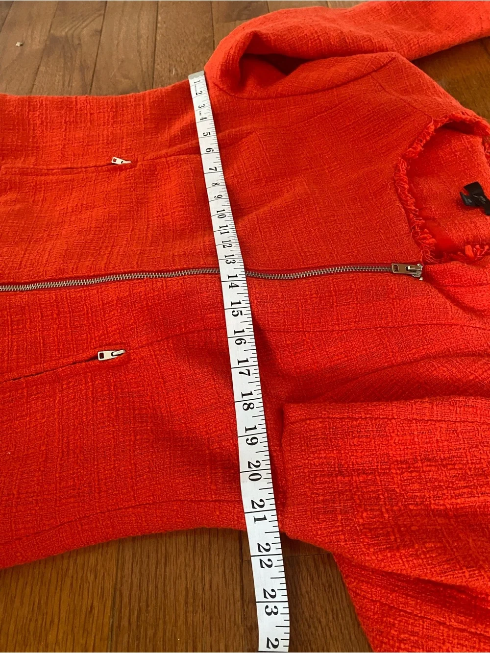 J.Crew Size 16 Vibrant Red/Orange Tweed Fringe Moto Jacket Asymmetrical Zip